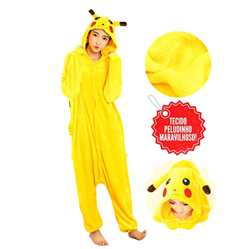 Pijama Kigurumi Amarelo com Capuz Unissex Tamanho: M