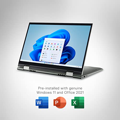 Image of Dell New Inspiron 7415 AMD Ryzen 7-5700U 14 inches Touch FHD 60Hz 2in1 Laptop, 16GB, 512Gb SSD, Windows 11 + MSO'21, Pebble Green Color, FPR + Backlit KB & Active Pen (D560635WIN9P), 1.56Kgs