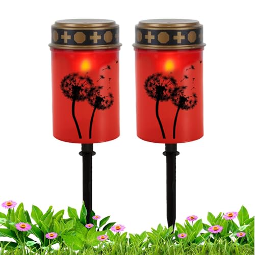 Luces de Tumba para Cementerio, lámpara de Cementerio para - lámpara de Vela jardín Conjunto de 2 | Impermeable LED Inserto Grandes Decoraciones de luz para jardín Cementerio