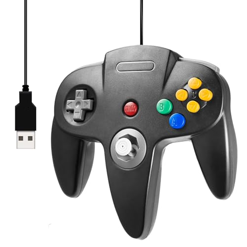 miadore Retro 64-Bit Controller USB Gamepad N64 PC-Controller Joypad Joystick Für Windows Mac PC Raspberry Pi,Schwarz