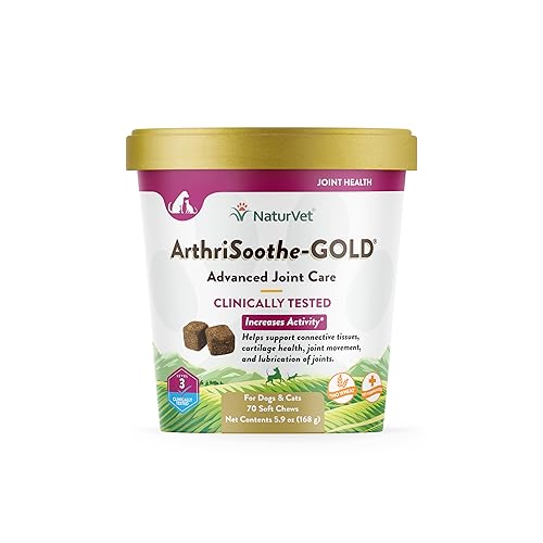 NaturVet Clinically Tested ArthriSoothe-GOLD Level 3 Advanced Joint Care for Dogs and Cats, 70 ct Soft Chews , Made in USA