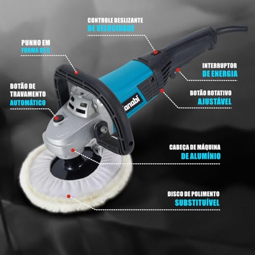 Politriz Rotativa Angular Automotiva 7 Polegadas 1400w Polidor 220v Maquina de encerar Profissional