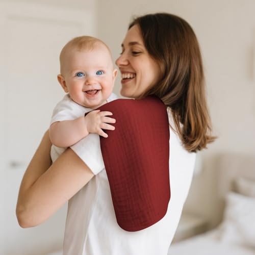 Muslin Solid Burp Cloths 100% Cotton Large 18''x10'' Extra Soft and Absorbent Multifunctional 6 Pack Baby Burping Cloth for Unisex Boys Girls (Red)3