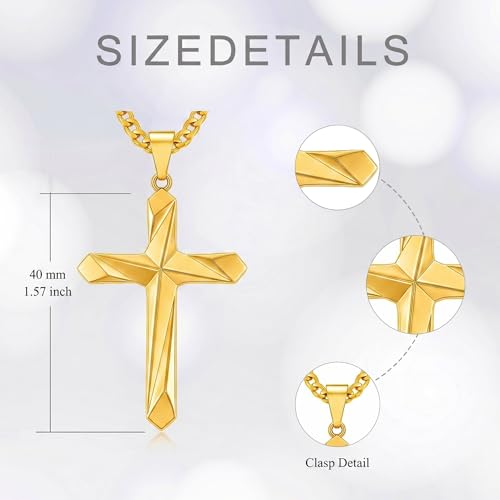 Image of Midari Gold Cross Necklace for Men 18K Gold Cross Pendant Minimalist Faith Necklace Christian Pendant Religious Gift