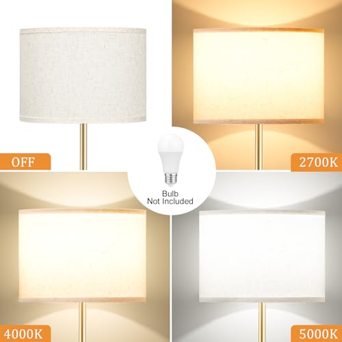 Image of Ambimall 60'' Modern Floor Lamp with Shade, Tall Lamps for Living Room, Bedroom, Office, Dining Room, Beige Shade with Gold Pole(Without Bulb)