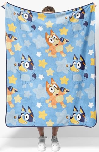 Jay Franco Kids Plush Throw Blanket Soft & Cozy Fleece Throw for Bedroom & Couch Dcor Official Licensed Product Blue - Bluey 40x50 - Travel Blanket