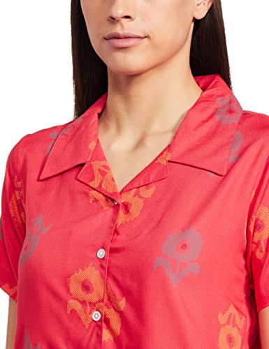 Image of Longies Women's Rayon Capri Nigh Suit Regular Set (LGRCSSYV001 Red023 XL)
