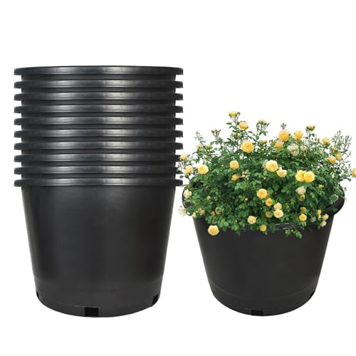 findmall 1/2/3/5/7/10/15 Gallon Pots for Plants 10 Gallon Premium Nursery Plastic Planter Flower Herb Vegetable Garden Grow Pots with Drainage Holes for Outdoor and Indoor Use Black 10 Pack