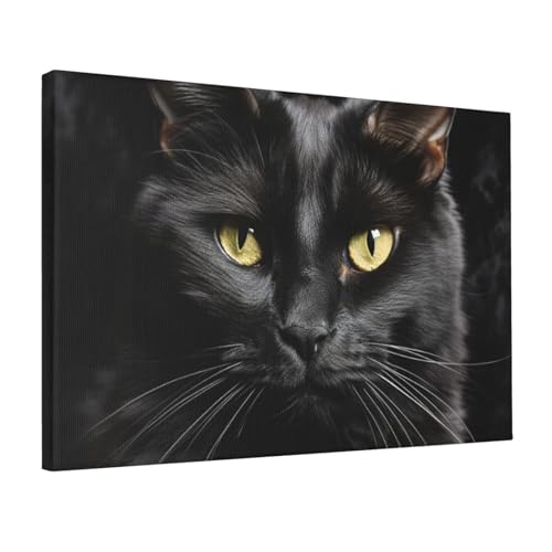 Toile murale chat noir encadrée 45x30 cm pour décoration salon