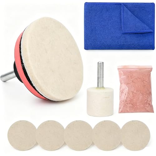 Espusta Car Glass Scratch Remover Kit Windshield Scratch Remover with 100g Cerium Oxide Powder oxido de cerio Glass Polish and Wheels Set Polish Pads for Windshield Glass Scratch Remove