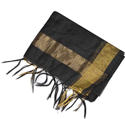 Image of YOUTHQUAKE Women's Chanderi Plain Silk Dupatta with Golden Border & Tassels