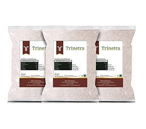 Image of Trinetra Ragi Atta (Finger Millet Flour) | Calcium & Fibre-Rich Millet Flour | 1Kg Each (Pack Of 3) 3000 g