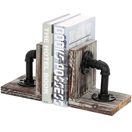 MyGift Industrial-Style Pipe & Torched Wood Bookends, 1-Pair