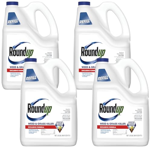 Roundup Weed &amp; Grass Killer₄ Refill, Use in and Around Flower Beds, Trees, Driveways, Walkways &amp; More, 1.25 gal. (Pack of 4)