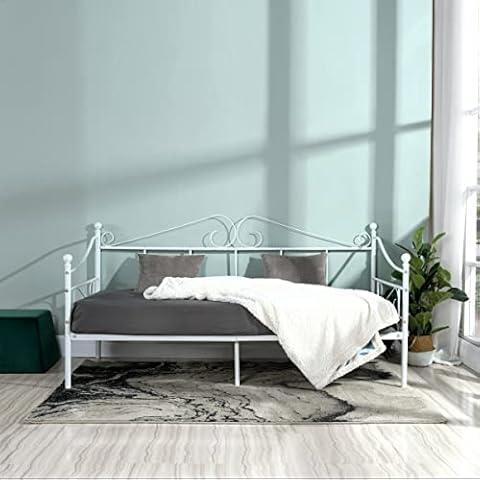 FetiNes Klassisch Tagesbett Gästebett Bettrahmen Einzelbett Metallbett Bettsofa Cover