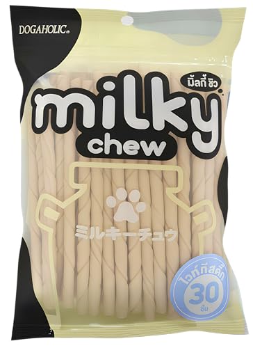 Image of Dogaholic Milky Chew Stick Style Dog Treats Pack of 4, Milk-Flavoured Rawhide Chews for Dogs of All Ages and Sizes, Supports Strong Teeth and Bones, 30 Sticks Per Pack