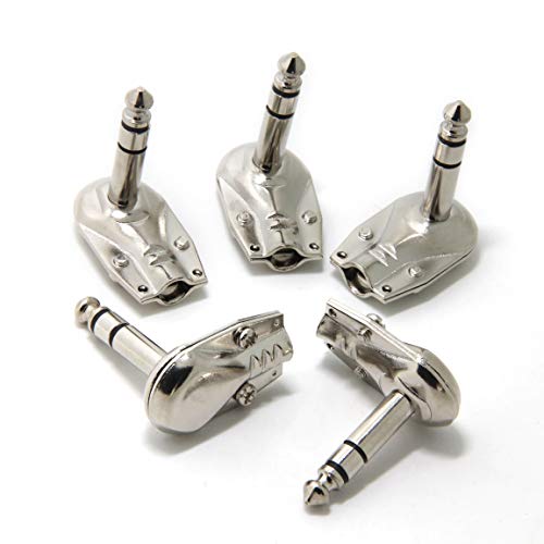 Ancable 4-Pack 1 4 Right Angle Plugs TRS Stereo Heavy Duty Flat Low Profile Pancake Style for Guitar, Instrument, Speaker Microphone Patch Cables - 6.35mm Male 1 4 Inch Phone Plug