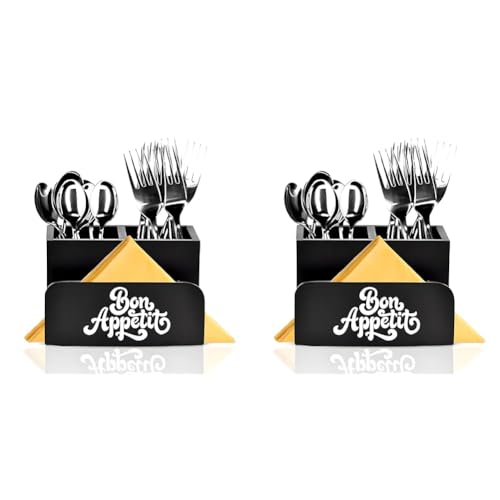 Dime Store Enginereed Wood Cutlery holder with Napkin rack for Countertop Multipurpose Rack organzier Spoon Kitchen Organizer rack for Kitchen Dining table, Restaurant (Black) (Pack of 2)