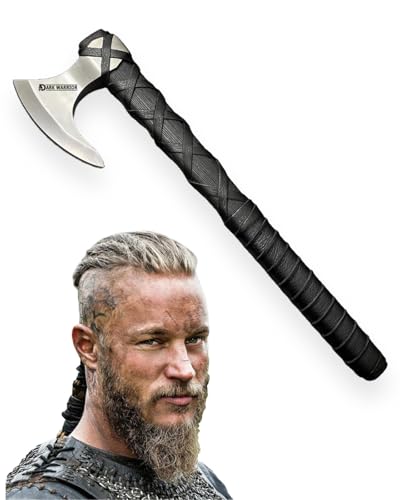 [DARK WARRIOR] Ragnar Lothbrok Viking Axe Hand Forged Carbon Steel Viking Axe Camping Axe Berserker Axe, Large Norse Axe,Scandinavian Double Headed axe Functional Viking Battle ax Norse Mythology