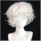 HUNIGIR Mens White Curly Wig Short Fluffy Male Cream White Wig Heat Resistant Synthetic Hair for Halloween Cosplay Anime Party