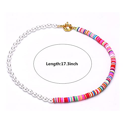 Rainbow Bead Pearl Necklace For Women Colorful Beaded Necklaces Bohemian Bead Pearl Choker Necklace Summer Gifts For Girls #TOP3