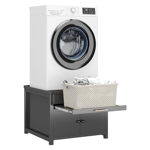 GangMei Laundry Pedestal with Laundry Basket Shelf, Heavy Duty Metal Washer Dryer Pedestal, 29