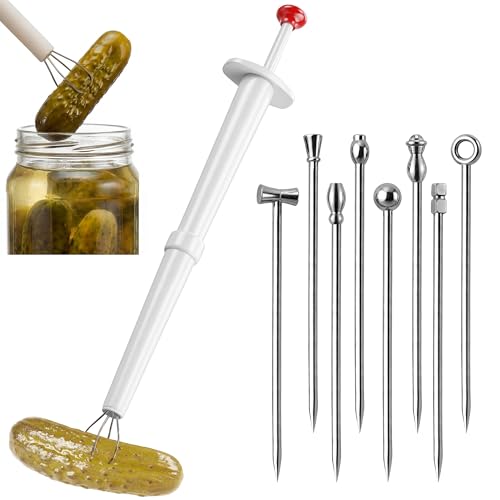 8 INCH Deluxe Pickle Grabber with 8 PCS Metal Martini Cocktail Picks Kit, Reusable Pickle Pincher & Stainless Steel...