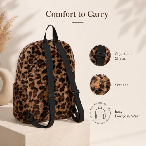 Image of Fashion Backpack Y2K Purse, Cute Fuzzy Daypack Grunge Alt Emo Shoulder Bag Cheetah Chic Coquette Harajuku Bag (Coffee)
