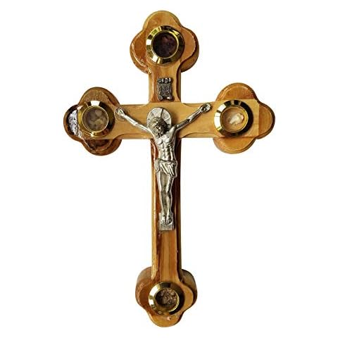 Wall Cross of Olive Wood with Crucifix Catholic from Jerusalem Cover