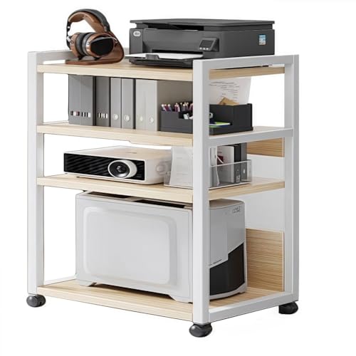 パソコンワゴン PCワゴン CPUワゴン サイドワゴン キャスター付き pcラック 木製 パソコンラック プリンター台 袖机 デスクサイド収納棚 ストッパー付き 棚板高さ調節可能 移動便利 3段 取っ手付き 高さ調節可能 実用 (4階-51*30*90cm