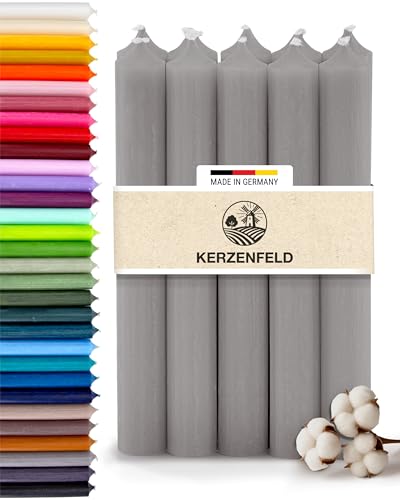 Stabkerzen Grau, 10 Stück, 180mm x 22mm, Durchgefärbte Spitzkerzen,...