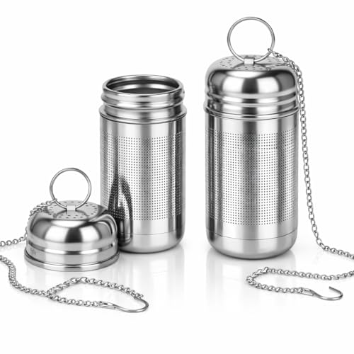 2PCS Infuseur à thé inox 316, Filtre à Thé Réutilisable avec Chaîne, Passoire à Thé en Acier Inoxydable, 8 x 4 cm, Idéal pour Thé Vrac, Épices,...