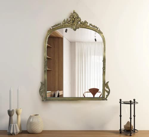 Image of Gharaana Victorian Arched Wall Mirror for Bedroom and Living Room | Decorative Mirror for Wall Decoration | Vintage Brass (35x24)