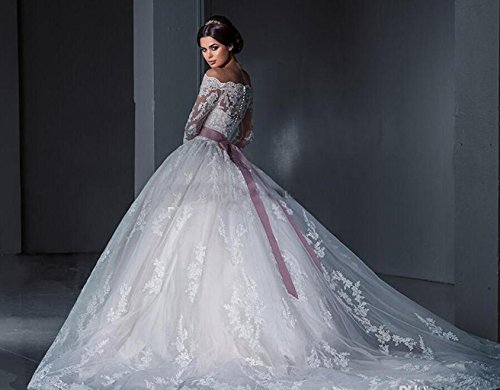 Fanciest Women\'s Lace Wedding Dresses Long Sleeve Plus Size Wedding Dress Ball Bridal Gowns White US24W