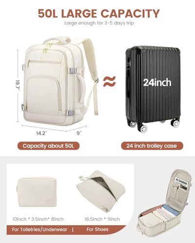 Image of LOVEVOOK 50L Large Travel Backpack for Women Flight Approved, Carry on Backpack for Airplanes, Personal Item Travel Bag, Waterproof 18 Inch Laptop Backpack, Business Weekender Overnight Daypack, 4Pcs