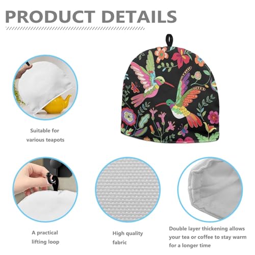 Image of Hummingbird Tea Cozy for Teapot Insulated Floral Tea Cosy for Teapot Home Kitchen Decor Tea Pot Cover for Keeping Warm
