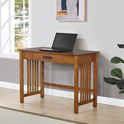 Osp Home Furnishings Sierra Writing Desk With Pull-Out Drawer And Mission Style Side Panels, Ash Brown #TOP6