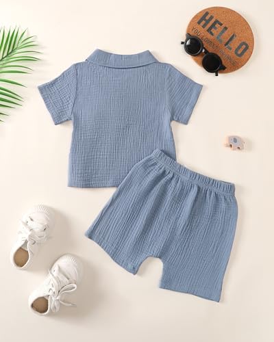 Image of Toddler Boys Clothes Baby Boy Outfit Summer Shirt Little Boy Shorts Set Cotton Clothes for Boys