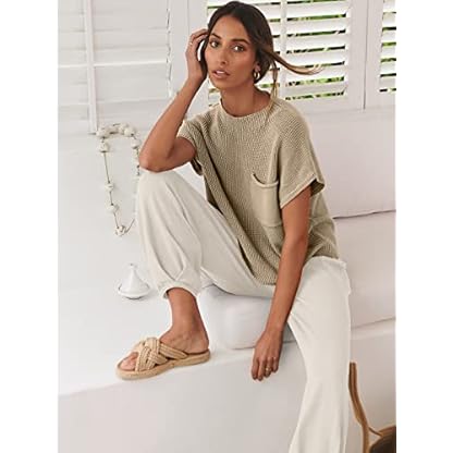 ANRABESS Women's Two Piece Outfits Knit Sweater Vest Crop Top Pants Lounge Matching Tracksuit Sweatsuit Travel Clothes Sets - Image 4