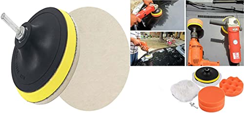 Image of DIY Crafts 1 Kit, 8 Pcs Kit, 3 inch inch Car Cleaning Felt & Wool Pad Foam Polishing Waxing Pad Kits Buffing Polishing Wheel Sponge Wool Buffing Pad (1 Kit, 8 Pcs Kit)
