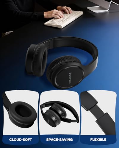 Image of TuneFlux Bluetooth Headphones,70H Playtime Bluetooth 6.0 Wireless Headphones,3 EQ Music Modes Foldable Lightweight Over Ear Headset with Clear Call,HiFi Deep Bass for Home Office Travel (Black)