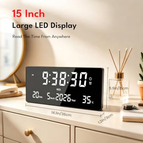 Reloj de pared LED para salon cocina y oficina con pantalla de temperatura y calendario 3