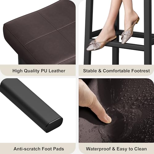 IDEALHOUSE Set de 2 Butacos Elegantes de 24 Pulgadas sin Respaldo, Asiento Curvado Tapizado en PU Leather con Estructura Metálica y Reposapiés para Cocina o Bar en Casa (Marrón) miniatura 4