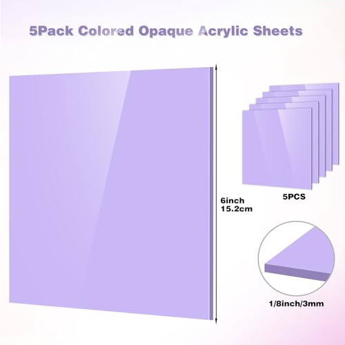 Image of Adrattnay Purple Acrylic Sheets 1 /8 Thick, 5Pcs 6 x 6in Cast Acrylic Sheets 3mm for Laser Cutting, Opaque Acrylic Sheets Acrylic Panel with Protective Paper for Laser Engraving Material DIY Crafts