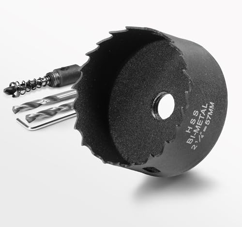 Image of 2-1 /4 Inch Hole Saw with 9.1mm Triangle Shank Arbor, JTemgle Bi-Metal Hole Saw Heavy Duty Hole Cutting Tool for Cornhole Boards, Recessed Lights, Wood, Plastic, Drywall & Soft Metal
