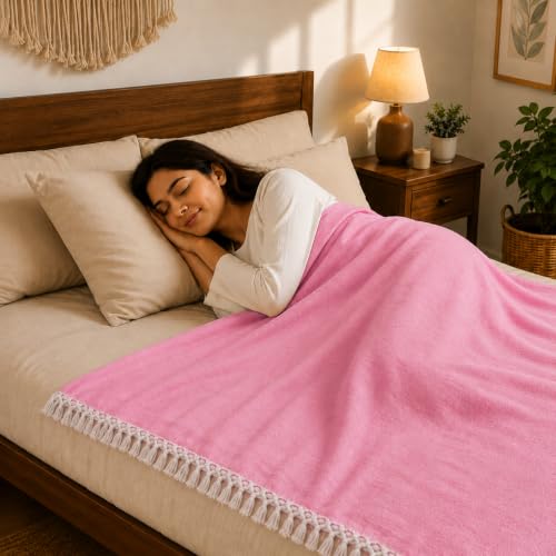 Image of OKTIC Bhagalpuri Dull Chadar Combo Pack Set of 2, Odhne Wali Top Sheet | Pure Cotton & Breathable Handloom Chadar Material, Tussle Border, Solid Single 230 x 130 cm (Peach Yellow)