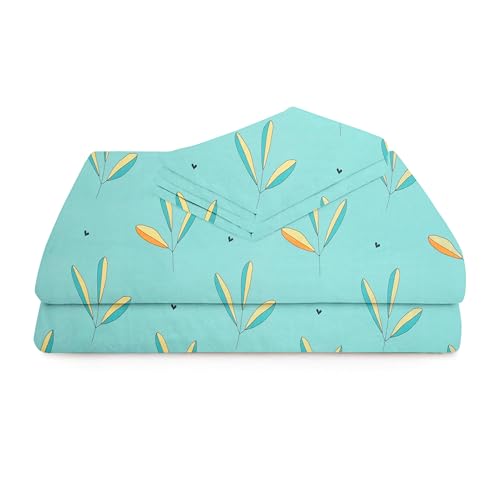 Image of HOMEKART (110 TC & 110 GSM 100% Cotton Feel Bedsheet for Single Bed with One King Size Pillow Covers Soft /Breathable Wrinkel Free -60x90 Inches - (Green & Yellow & Blue)