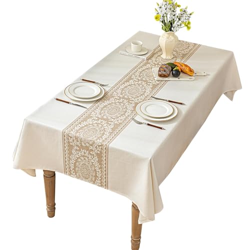 Linen Tablecloths for Rectangle Tables,About 8 FT Table Cloth Advanced Waterproofing Technology for Dinningroom,Farmhouse