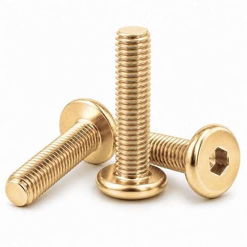 Image of By inchVP INDUSTRIES inch (Pcs-25) M6x10 mm Allen JCB Flat Head Screw Brass Gold Plated High Tensile | Allen key Head Screw for Modular Furniture, Wooden Work, Electrical Fittings, DIY & Industrial Use
