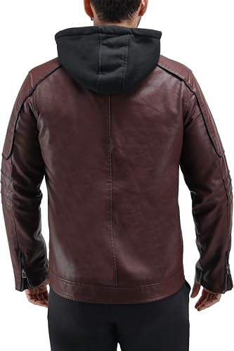 Image of X-Ray Men's Slim Fit Faux-Leather Moto Jacket with Removable Hood
